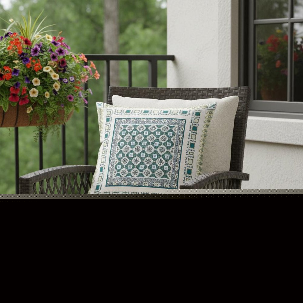 16" X 16" White And Green Broadcloth Floral Throw Pillow