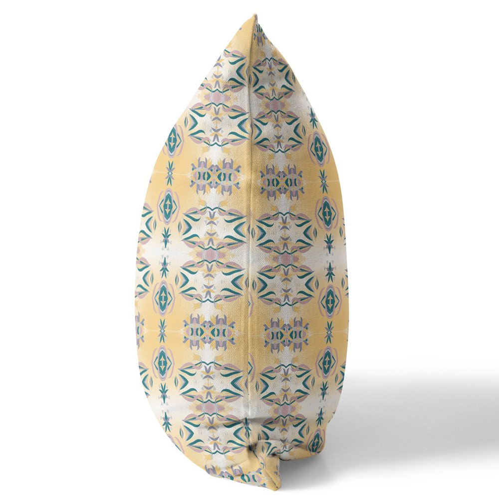 16" X 16" White And Yellow Broadcloth Floral Throw Pillow