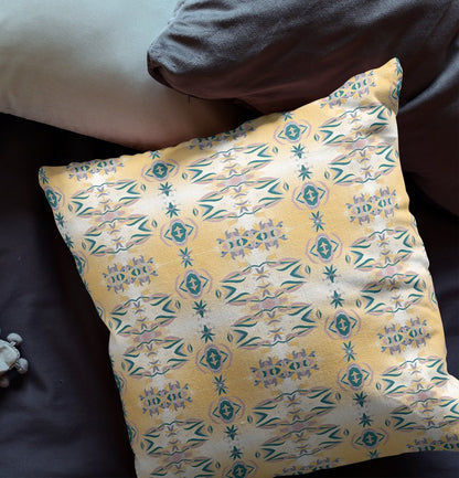16" X 16" White And Yellow Broadcloth Floral Throw Pillow