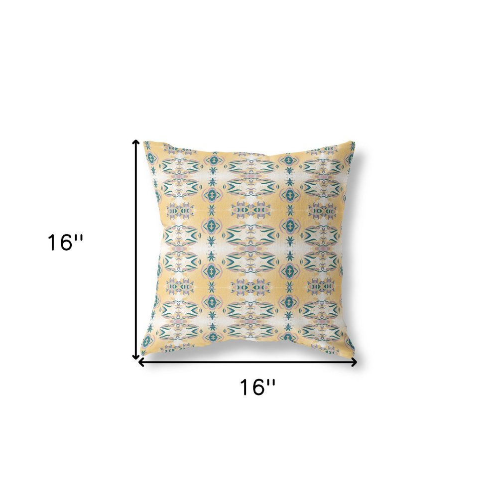16" X 16" White And Yellow Broadcloth Floral Throw Pillow