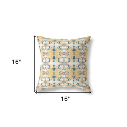 16" X 16" White And Yellow Broadcloth Floral Throw Pillow