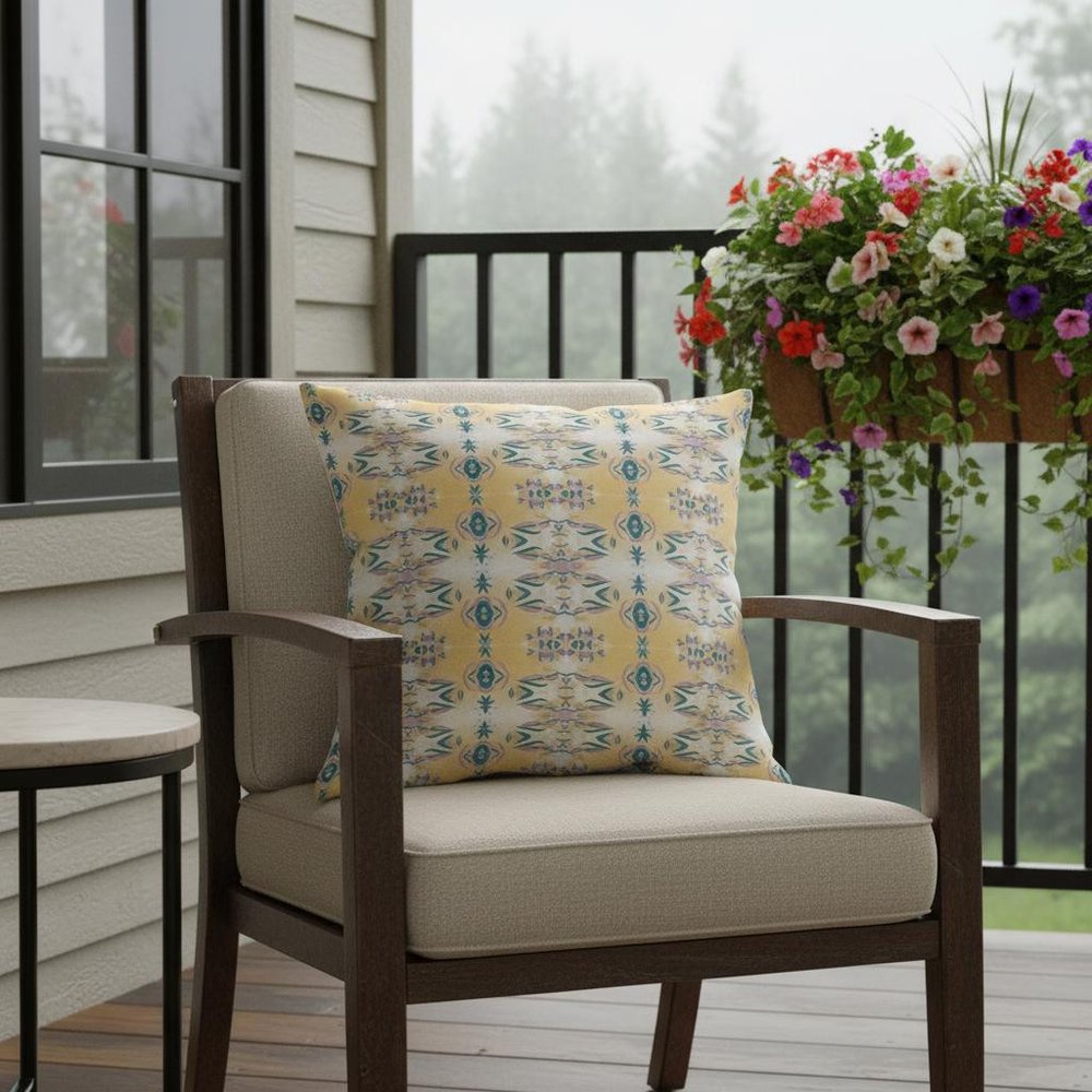 16" X 16" White And Yellow Broadcloth Floral Throw Pillow