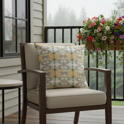 16" X 16" White And Yellow Broadcloth Floral Throw Pillow