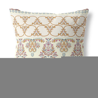 16" X 16" Off White And Orange Broadcloth Floral Throw Pillow