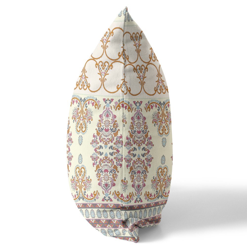 16" X 16" Off White And Orange Broadcloth Floral Throw Pillow