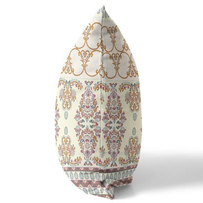 16" X 16" Off White And Orange Broadcloth Floral Throw Pillow