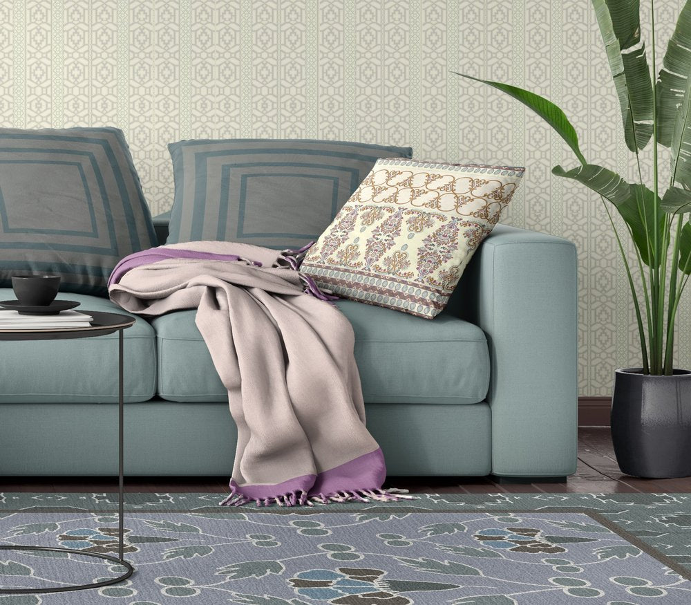 16" X 16" Off White And Orange Broadcloth Floral Throw Pillow