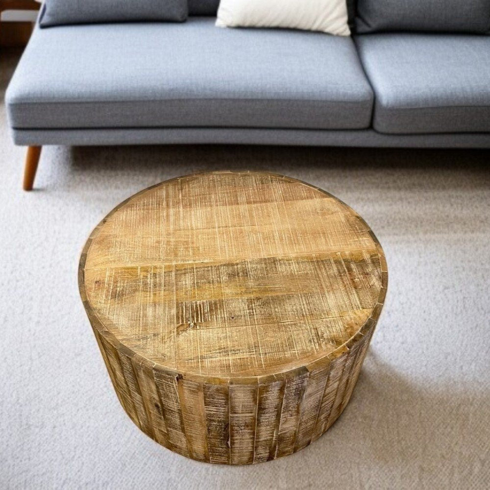 34" Natural Solid Wood Round Bunching Coffee Tables