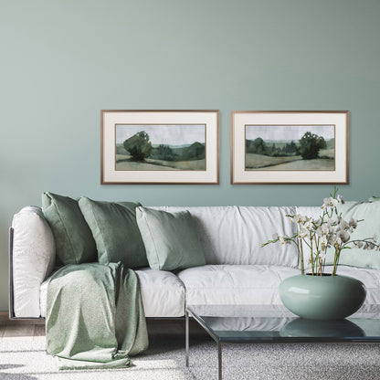 Set of Two Green Trees Framed Art