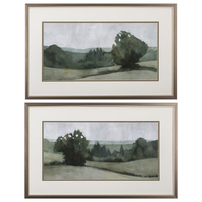 Set of Two Green Trees Framed Art