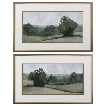 Set of Two Green Trees Framed Art
