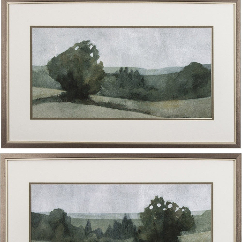 Set of Two Green Trees Framed Art