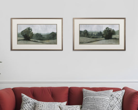 Set of Two Green Trees Framed Art