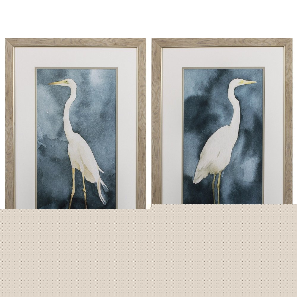 Set of Two Teal Blue Heron Framed Art