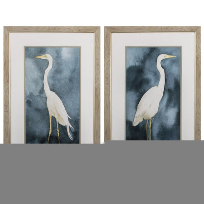Set of Two Teal Blue Heron Framed Art