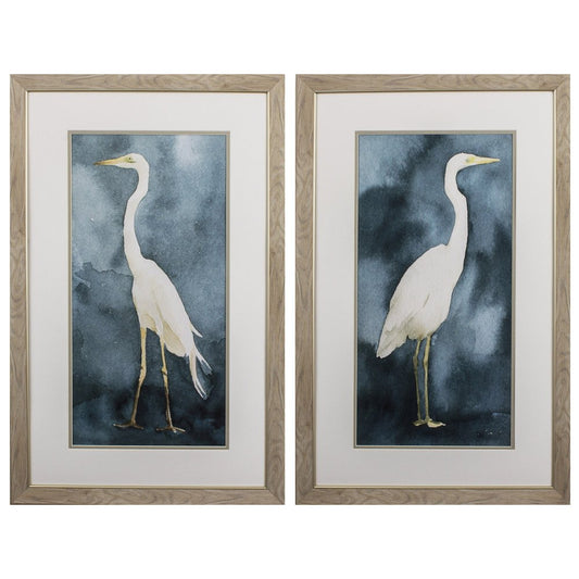 Set of Two Teal Blue Heron Framed Art