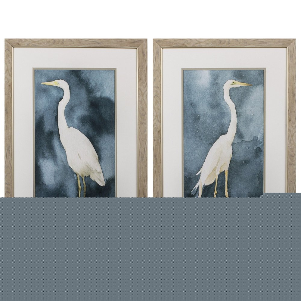 Set of Two Teal Blue Heron Framed Art