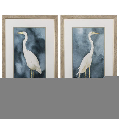 Set of Two Teal Blue Heron Framed Art