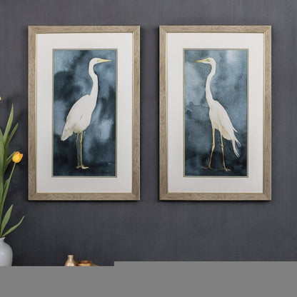 Set of Two Teal Blue Heron Framed Art