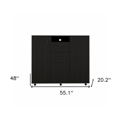48" Black Wood And Metal Two Drawer Combo Dresser