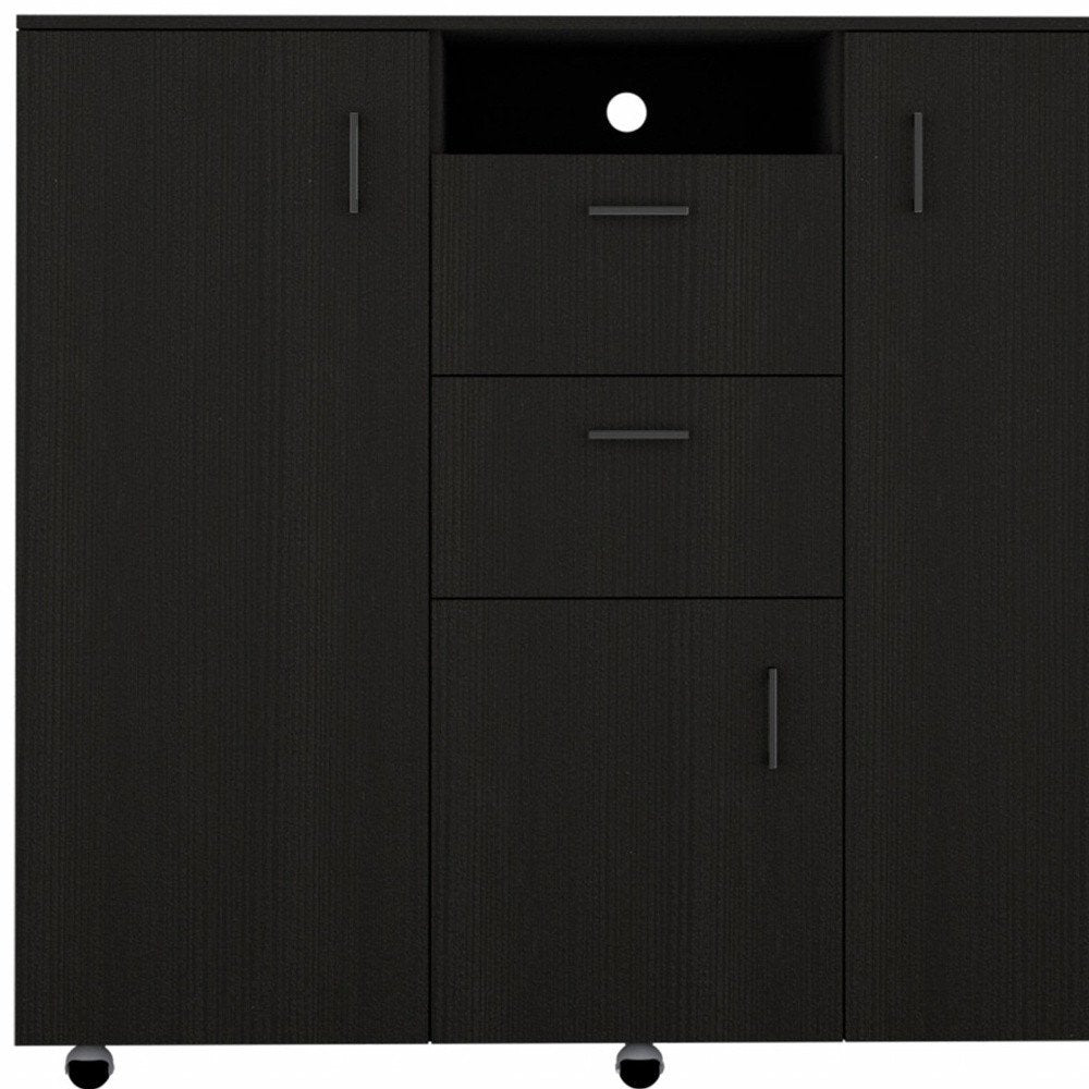 48" Black Wood And Metal Two Drawer Combo Dresser