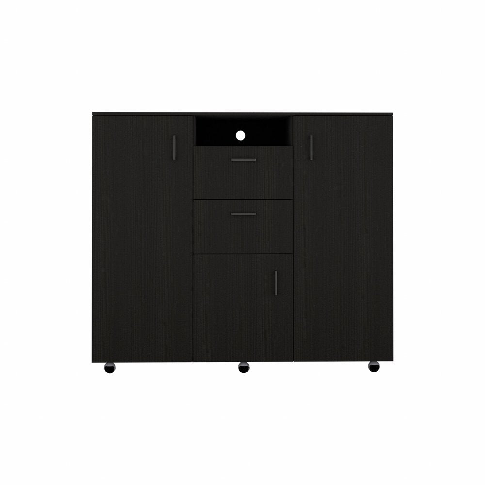 48" Black Wood And Metal Two Drawer Combo Dresser