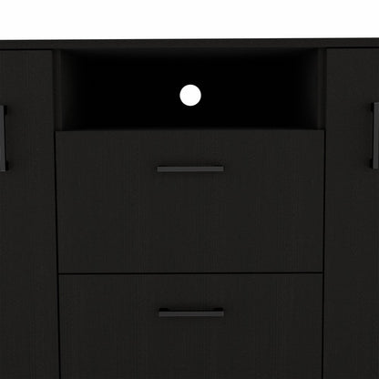48" Black Wood And Metal Two Drawer Combo Dresser