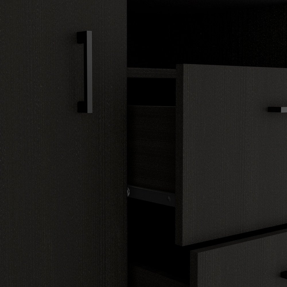 48" Black Wood And Metal Two Drawer Combo Dresser