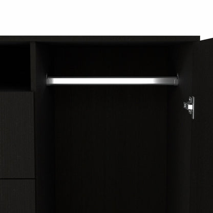 48" Black Wood And Metal Two Drawer Combo Dresser