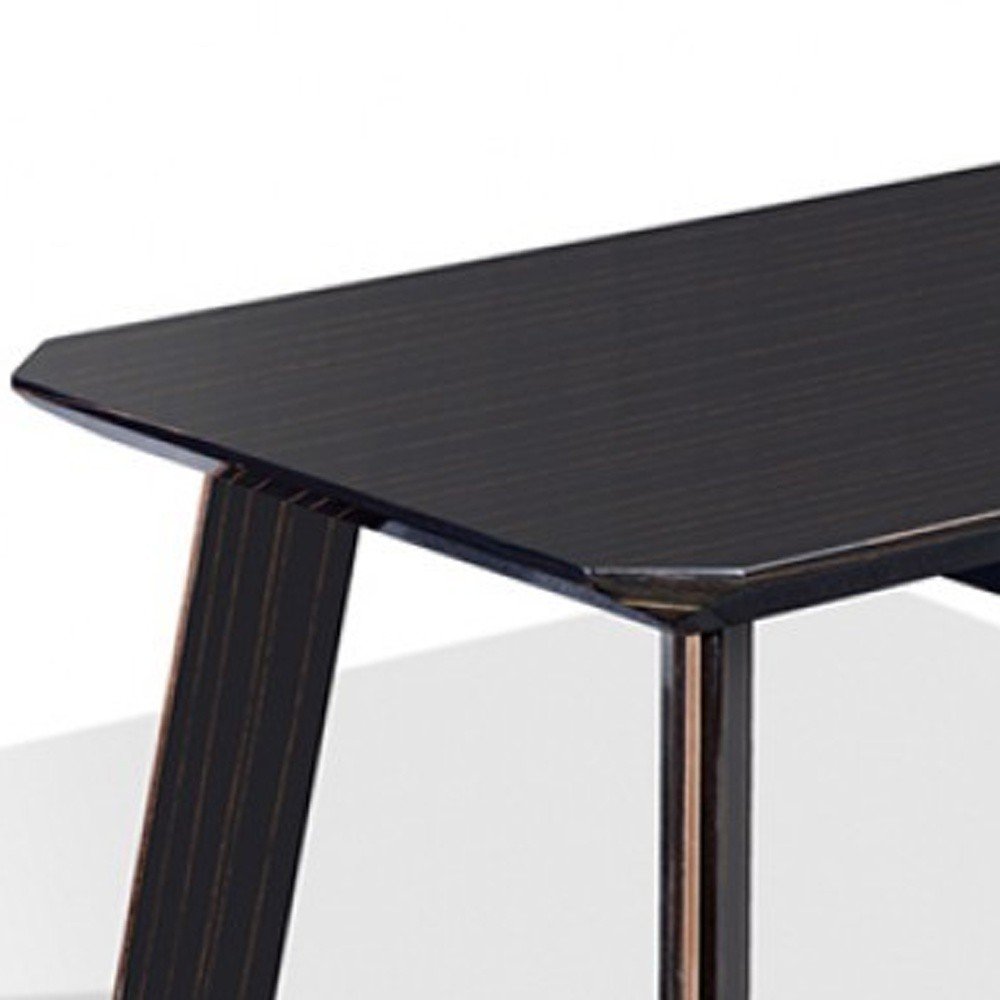55" Ebony and Dark Brown Wood And Stainless Steel Coffee Table With Drawer