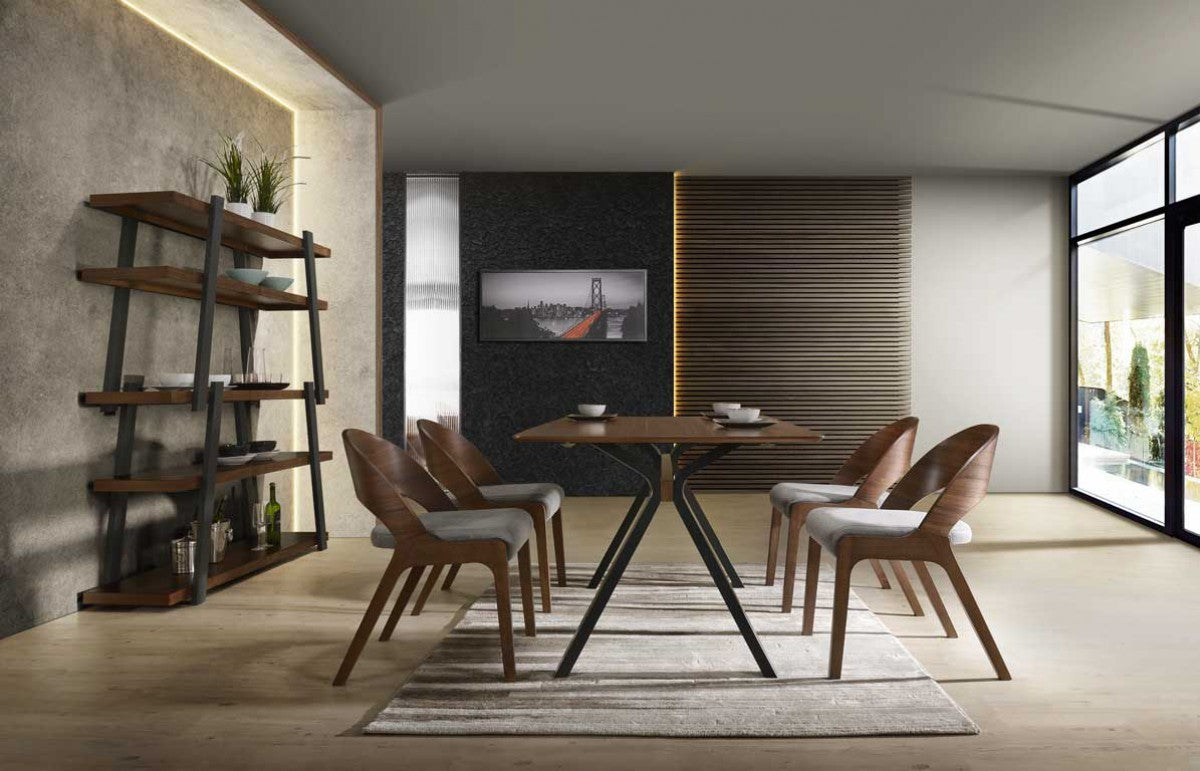 Set of Two Gray and Brown Upholstered Fabric Curved Back Dining Side Chairs