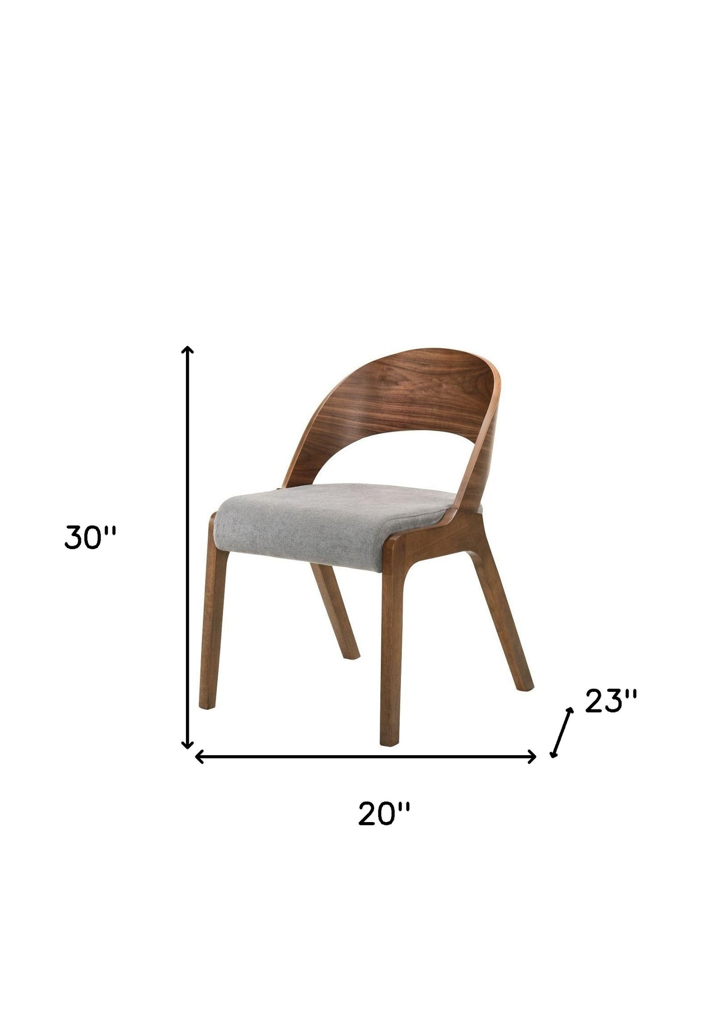 Set of Two Gray and Brown Upholstered Fabric Curved Back Dining Side Chairs