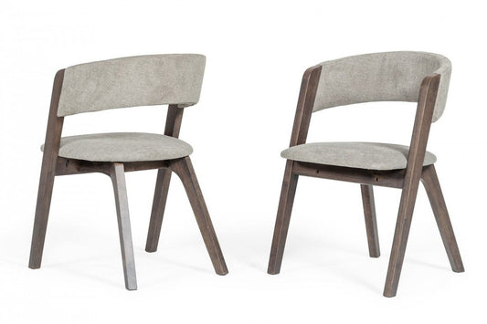 Set of Two Gray and Brown Upholstered Fabric Dining Arm Chairs