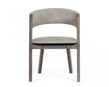 Set of Two Gray and Brown Upholstered Fabric Dining Arm Chairs