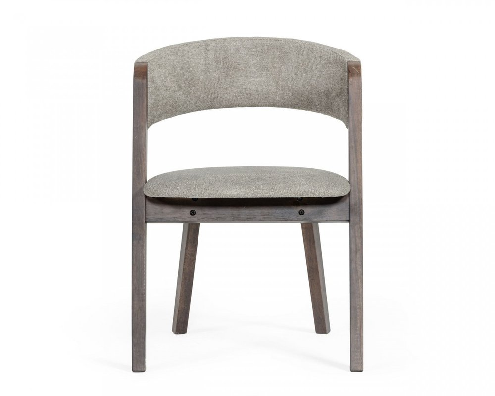 Set of Two Gray and Brown Upholstered Fabric Dining Arm Chairs