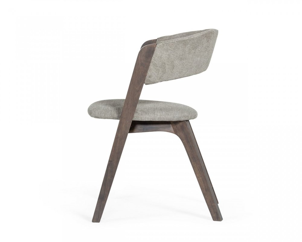 Set of Two Gray and Brown Upholstered Fabric Dining Arm Chairs
