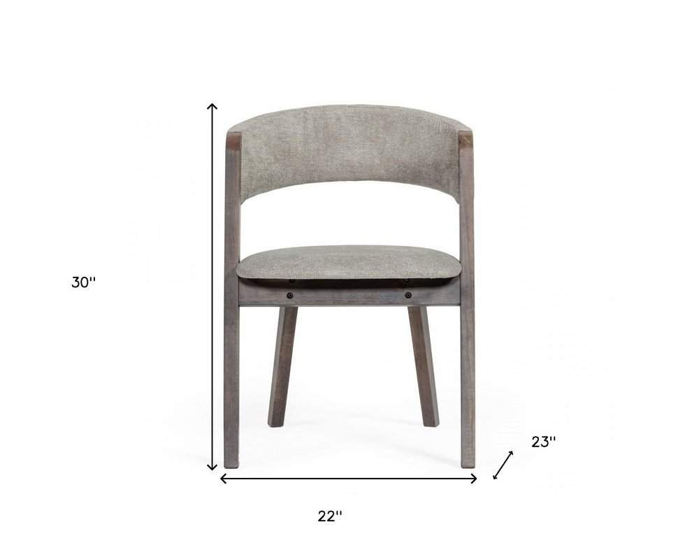 Set of Two Gray and Brown Upholstered Fabric Dining Arm Chairs