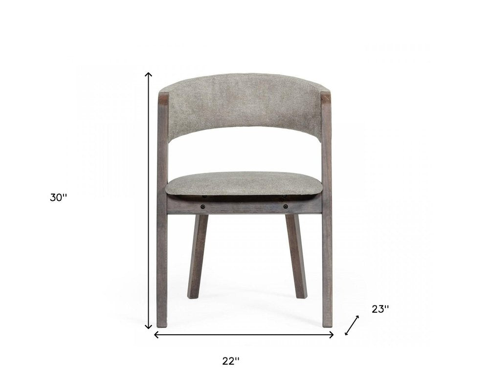 Set of Two Gray and Brown Upholstered Fabric Dining Arm Chairs