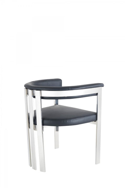 Black and Silver Upholstered Faux Leather Slat Back Dining Arm Chair