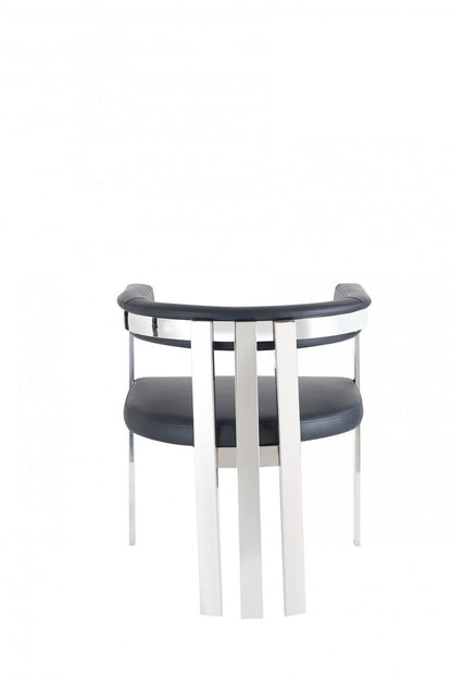 Black and Silver Upholstered Faux Leather Slat Back Dining Arm Chair