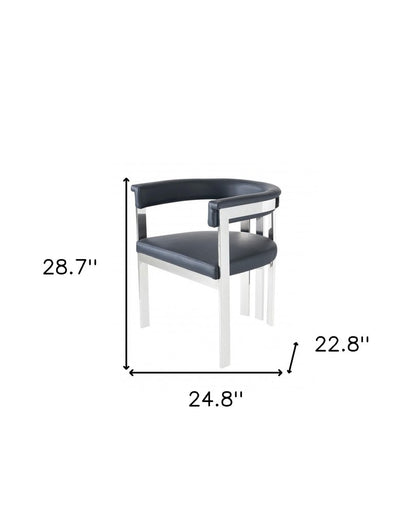 Black and Silver Upholstered Faux Leather Slat Back Dining Arm Chair