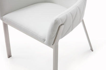 White and Silver Upholstered Faux Leather Dining Arm Chair