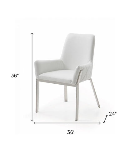White and Silver Upholstered Faux Leather Dining Arm Chair