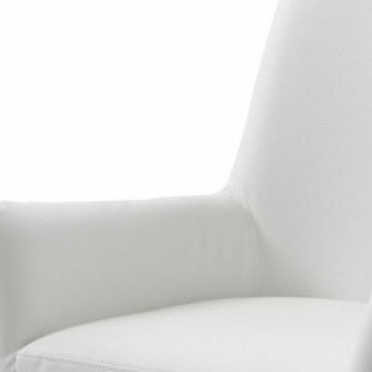 White and Silver Upholstered Faux Leather Dining Arm Chair