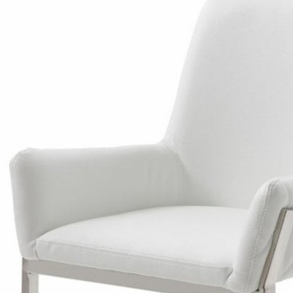 White and Silver Upholstered Faux Leather Dining Arm Chair