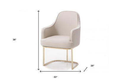 Gray and Gold Upholstered Fabric Dining Arm Chair