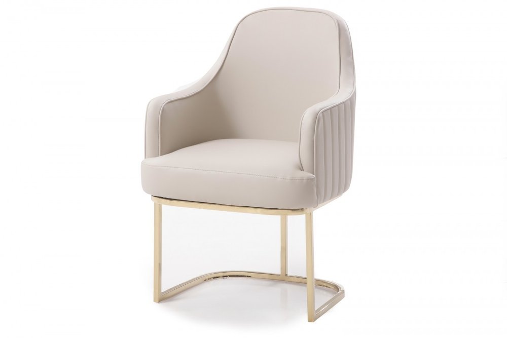 Gray and Gold Upholstered Fabric Dining Arm Chair