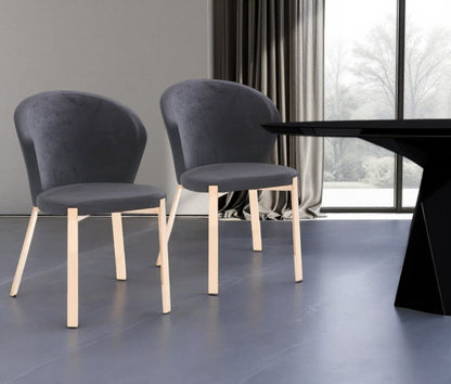 Set of Two Black and Champagne Upholstered Velvet Wing Back Dining Side Chairs