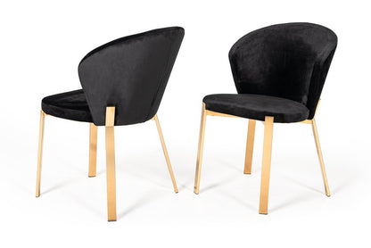 Set of Two Black and Champagne Upholstered Velvet Wing Back Dining Side Chairs