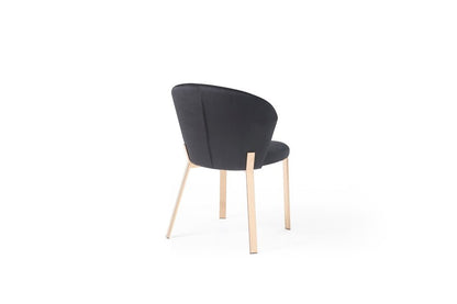 Set of Two Black and Champagne Upholstered Velvet Wing Back Dining Side Chairs